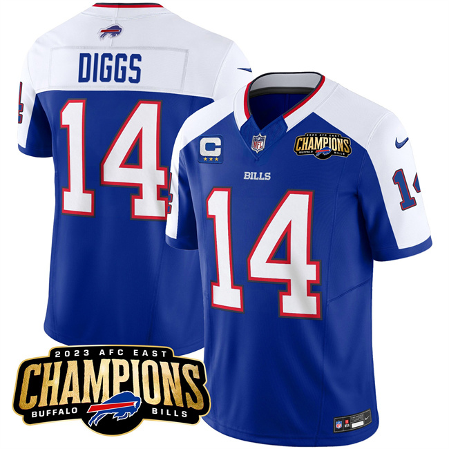 Men's Buffalo Bills #14 Stefon Diggs Blue/White 2023 F.U.S.E. AFC East Champions With 4-star C Ptach Football Stitched Jersey